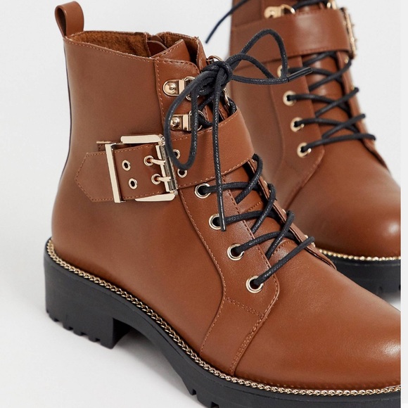 asos design armour chain lace up boots in black